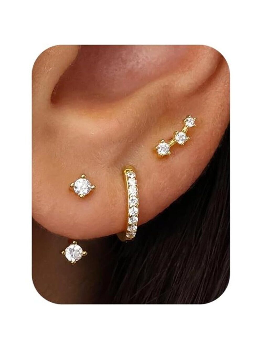 Sterling Silver Earrings 925 Hypoallergenic Stud Hoop Cartilage Gold Plated Set